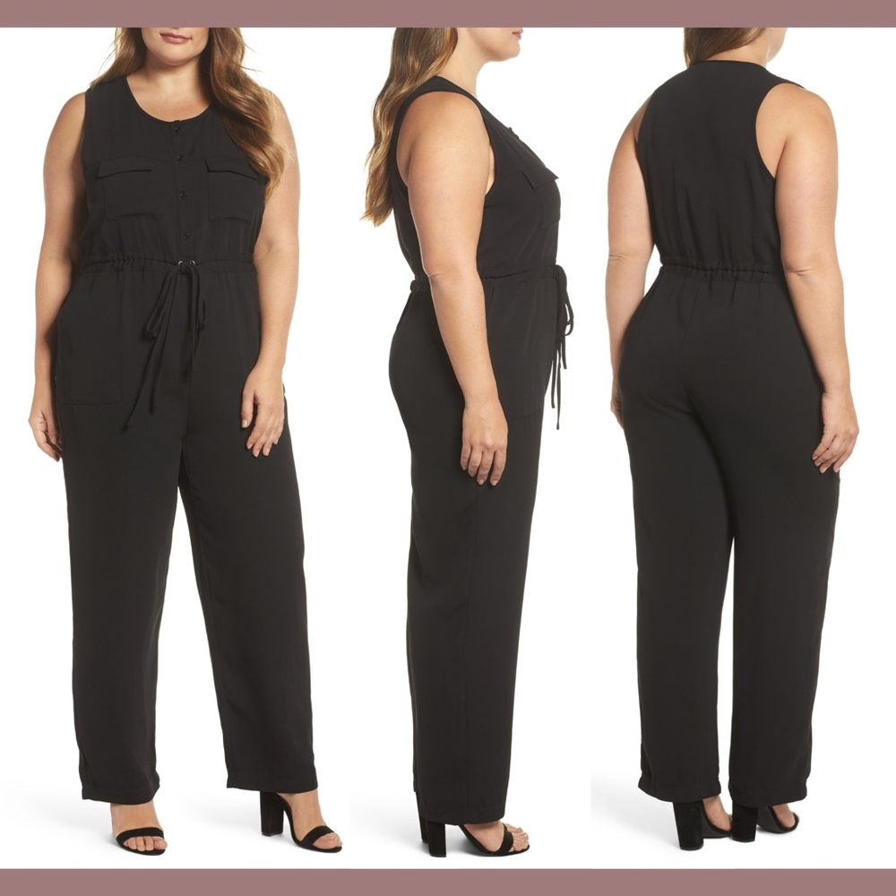 NWT $99 GLAMOROUS‎ Curve Button Front Jumpsuit in Black [SZ 16 ]
